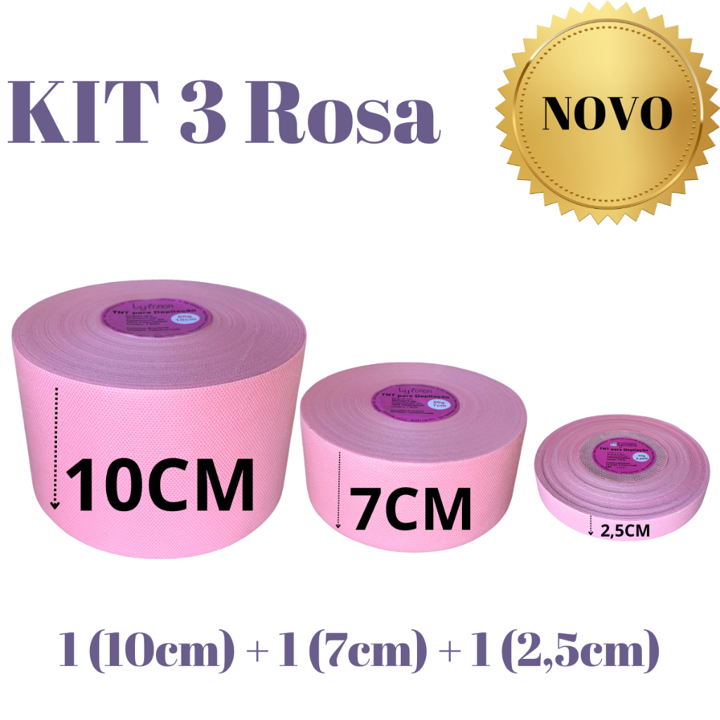 KIT Depilação Papel TNT Escolha a Larguras 2,5cm sobrancelha e buço, 7cm, ou 10cm 80gramas 50m cada Lycasa
