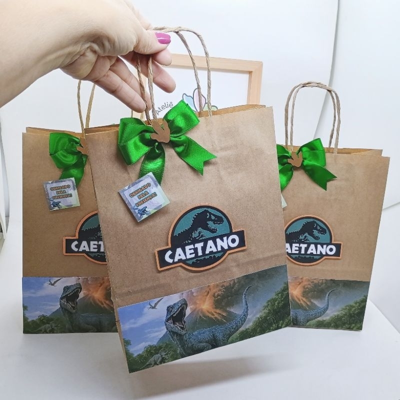 Sacola Personalizada Jurassic World Kraft (M) com 10 unid. – Lembrancinha Festa Dinossauro | Lembrancinha Festa Infantil
