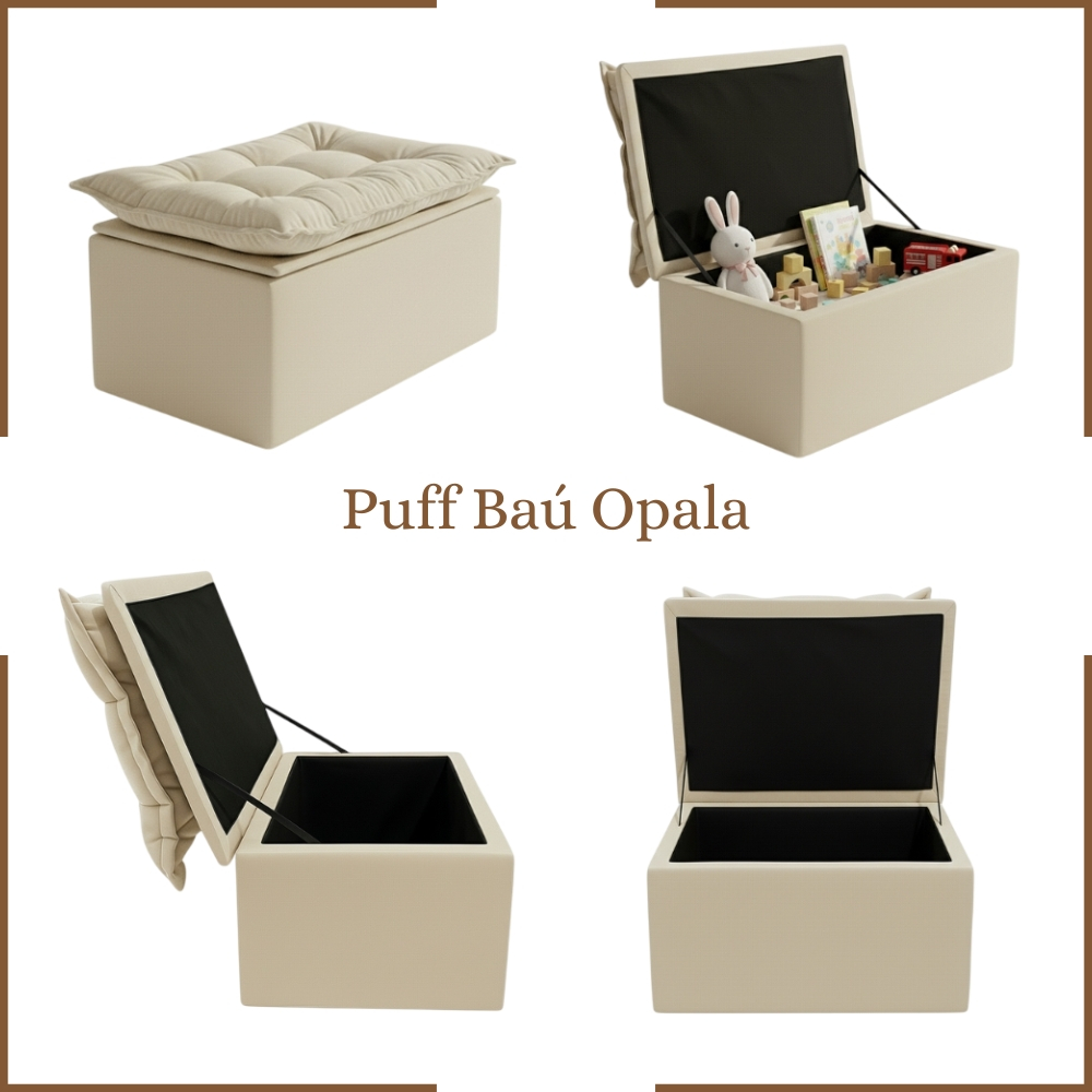Puff Baú Decorativo Opala Organizador de Brinquedos e Acessórios Sala e Quarto