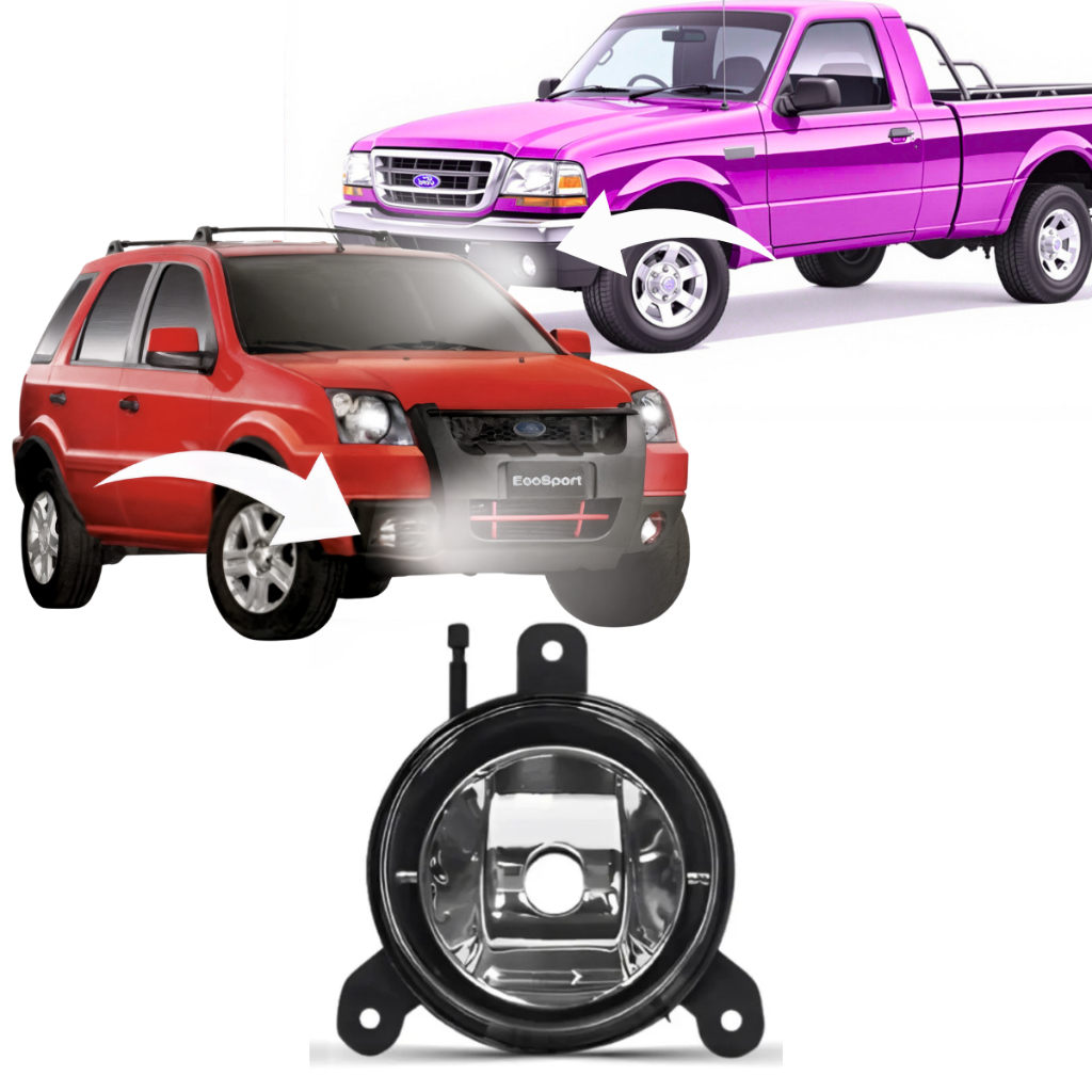Farol de Milha Auxiliar Ford Ecosport Ranger 2003 2004 2005 2006 2007 2008 2009 Policarbonato