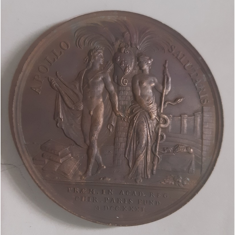 Medalha Original de 1731 / Apollo Deus Medicina / Hígia Deusa Saúde / Academia Real de Cirurgia / Luís Xv / Paris França