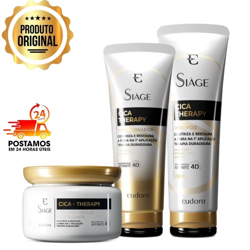 Eudora Siàge Cica-Therapy: Shampoo 250ml, condicionador 200ml, Leave-In 100ml, máscara 250g