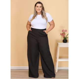 Calça Pantalona Plus Size Tecido Alfaiataria Novo Moda