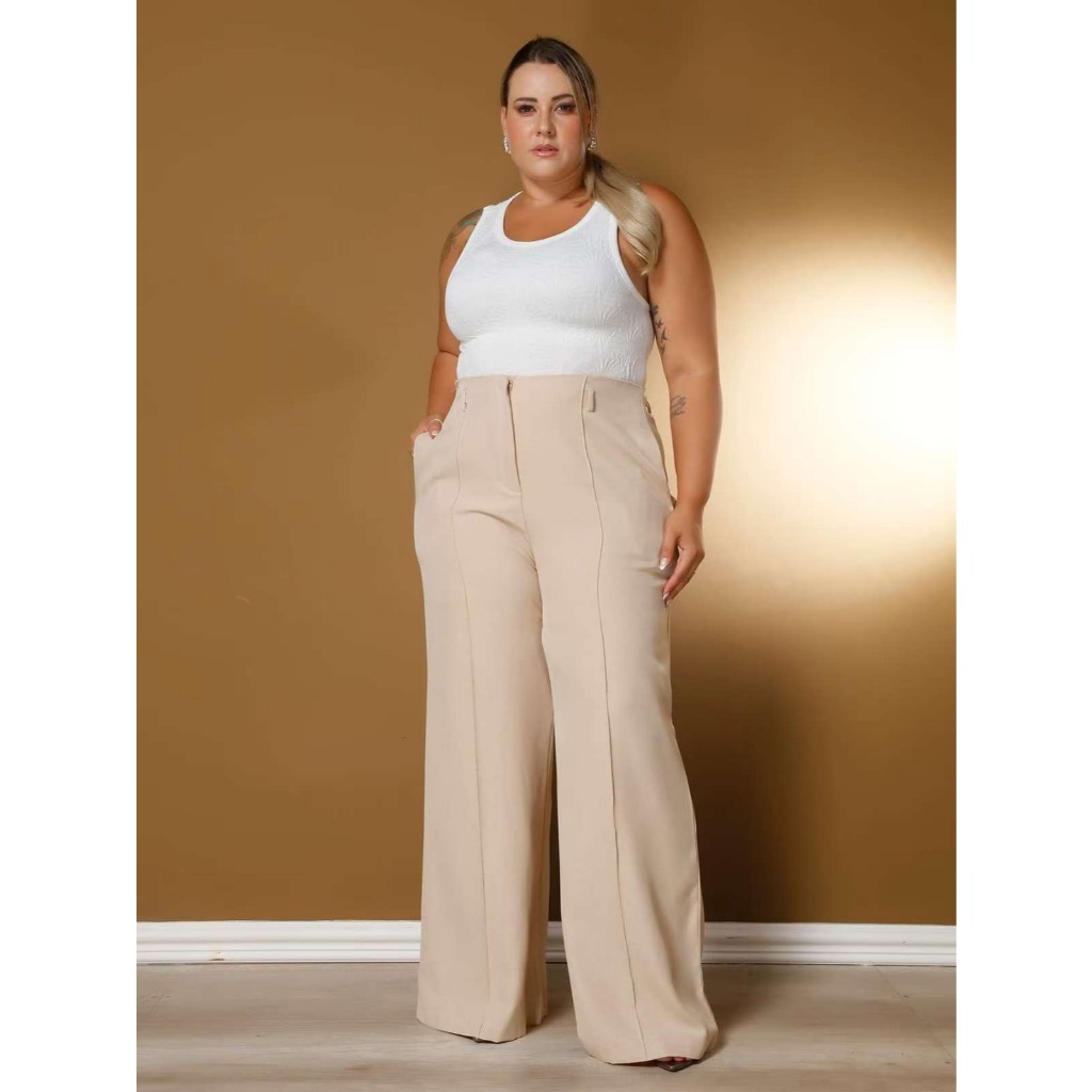 Calça Feminina Pantalona Luis Twill de Cinto Novo