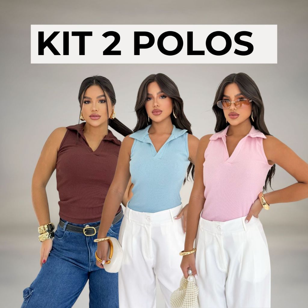 Kit 2 blusa regata polo Verão candy colors tendencia lançamento ribana premium em Oferta na Shopee