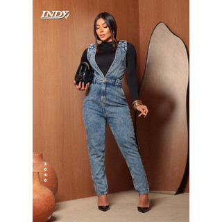 Macacão Básico Jeans Feminino Moda Mom Tendência Estação Moda Juvenil Macacão Menina Salopete Jeans Casual