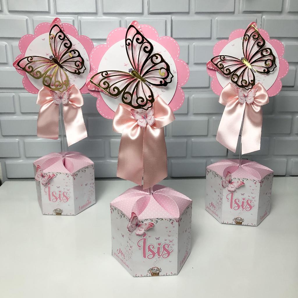 Kit Centros de mesa Jardim | Borboleta dourada vazada  | Arranjo Enfeite Cachepô | Lembrancinha