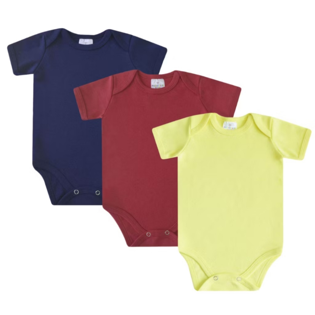 kit Com Três Bodies Azul Marinho Vermelho Amarelo