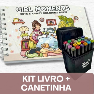 Livro de colorir GIRL MOMENTS  + Canetinhas / 50 Folhas / Capa Holográfica em Oferta na Shopee