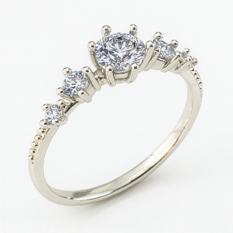 Anel Feminino Solitário em Prata 925 com Zircônias Laterais | Joia Feminina em Oferta na Shopee