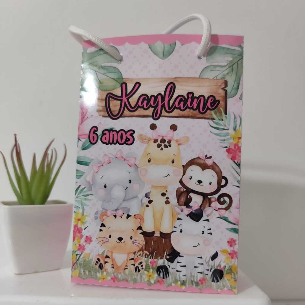 Sacolinha Personalizada Safari Menina  Lembrancinha  para Festa de Aniversário sacolinha Surpreza Pegue e Monte