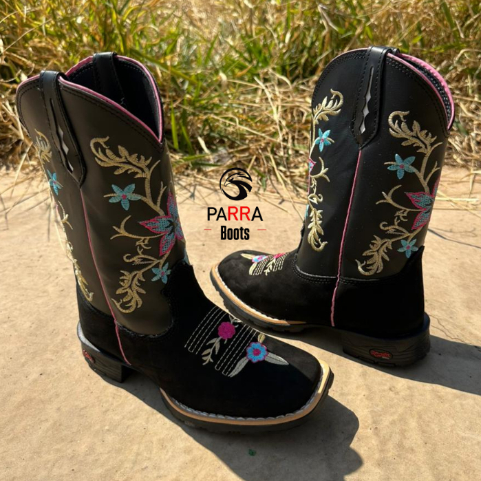 Bota Texana Country Feminina Bico Quadrado Couro Legitimo Bordada Flor em Oferta na Shopee