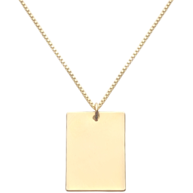 Colar Placa Banhado a Ouro 18K, Ouro Branco ou Ouro Rosé, Personalizado com Fotos ou Frases. Gravação a Laser HD.