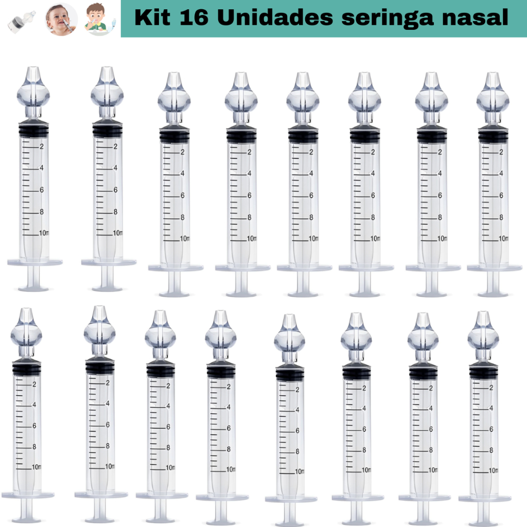 Seringa Aspirador Nasal Para Bebe Com Ponta De Silicone 16un