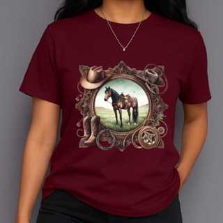 Camisa Feminina T-Shirt Country Cavalo Selado 100% Algodao Lançamento em Oferta na Shopee