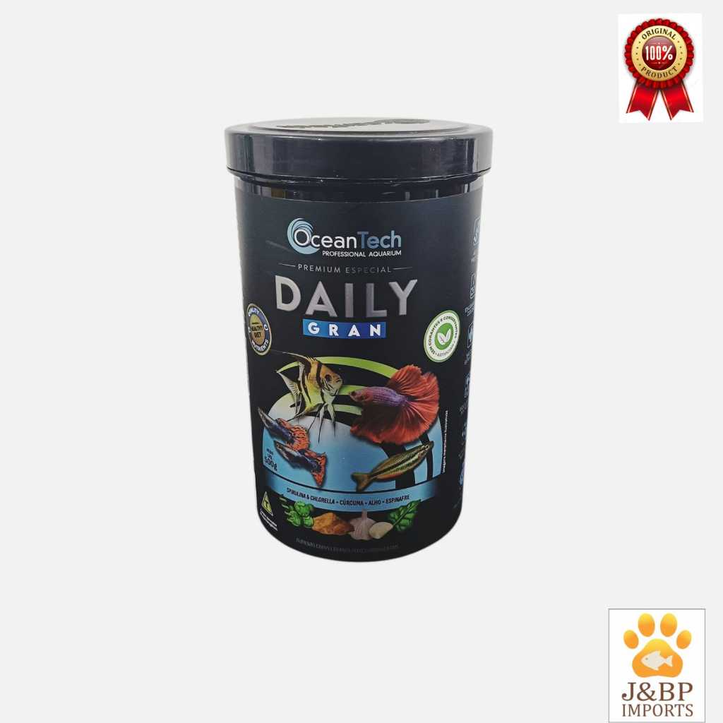 Ração Ocean Tech Daily Gran Para Peixes Ornamentais/Pote 250 gr/500 gr/Nutrição  Premium -Dia a Dia