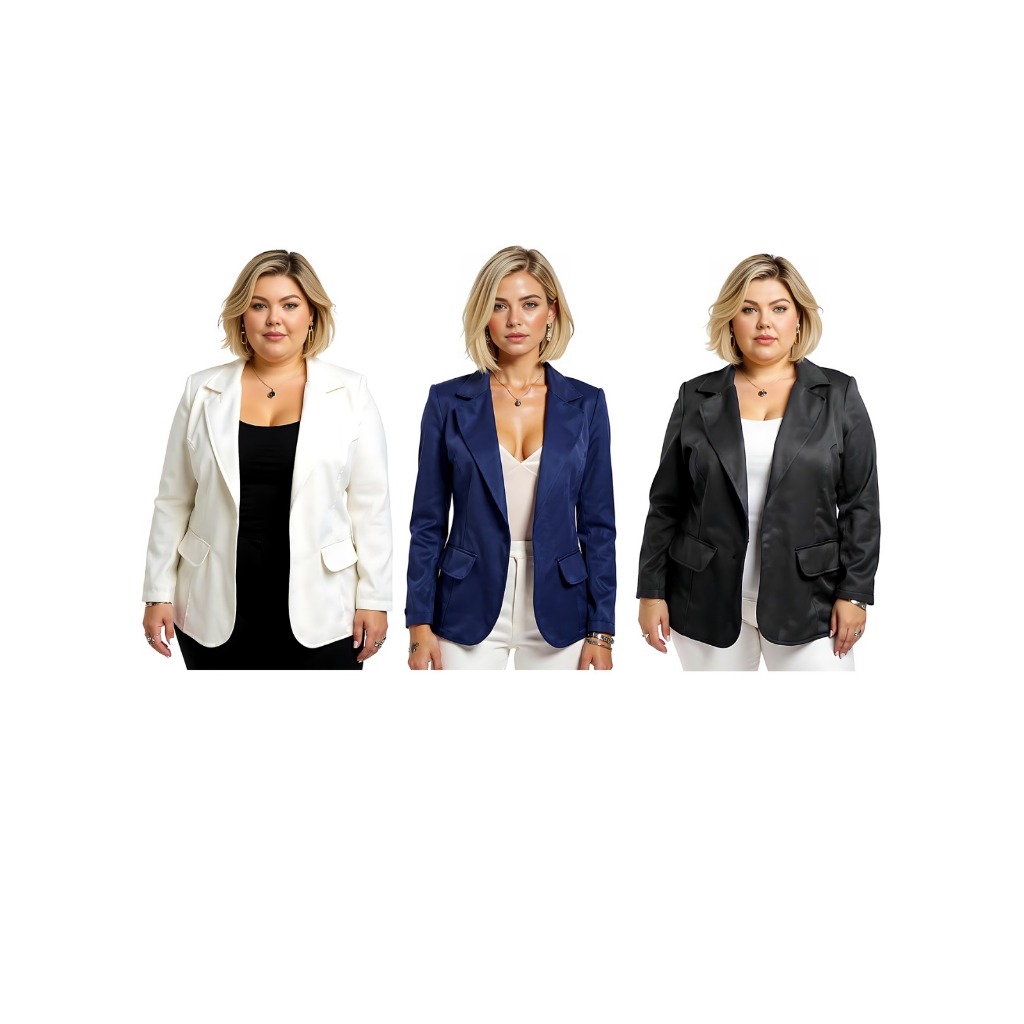 Blazer Feminino Alfaiataria Social Tam Normal e Plus Size Basico Moderno Elegante Trabalho Dia Noite em Oferta na Shopee