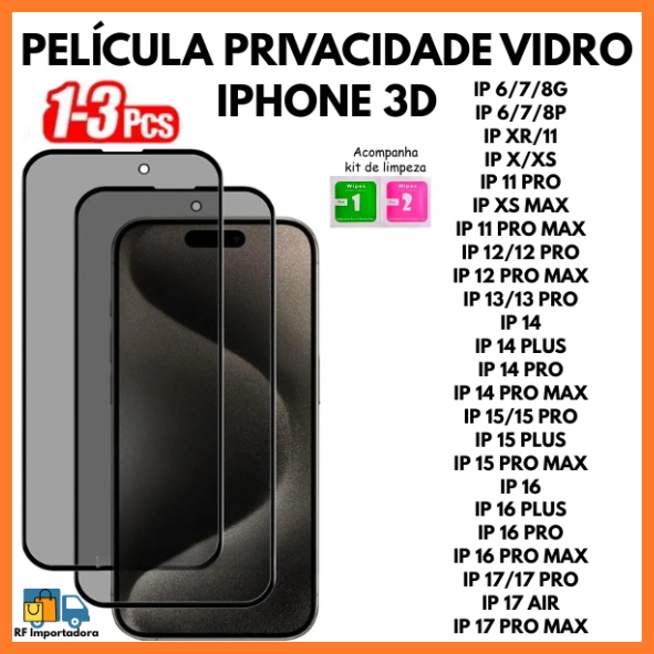 Película De Privacidade 3D Vidro Anti Spy Para Iphone 7/8G 7/8 PLUS XR XS XS MAX 11 12 13 14 15 16 17 PRO MAX