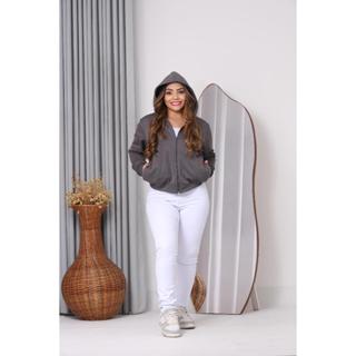 Casaco Moletom Femenino Liso com Capuz, Bolsa nas Laterais e Ziper em Oferta na Shopee