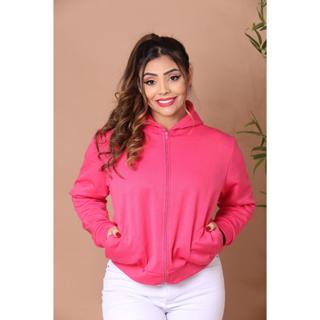 Casaco Moletom Femenino Liso com Capuz, Bolso nas Laterais e Ziper em Oferta na Shopee