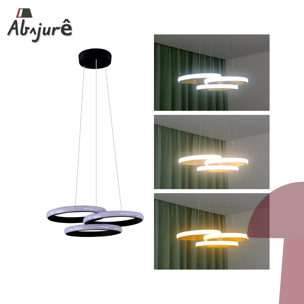 Lustre Led Luminária Pendente 3 Arcos Moderno Anéis Dourado Preto Bivolt Pendente De Mesa Sala Hall