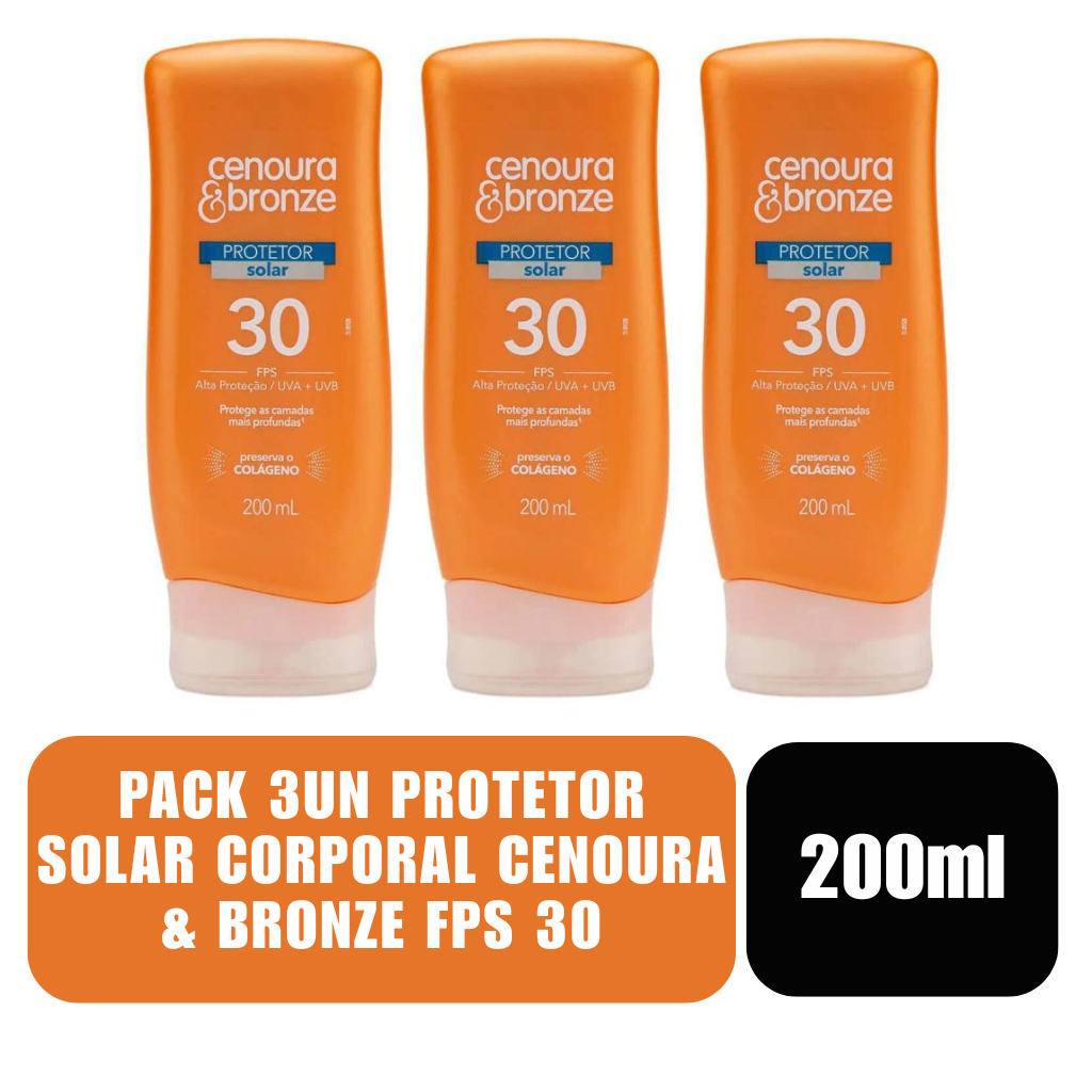 Pack 3un Protetor Solar Corporal Cenoura & Bronze FPS 30 200ml