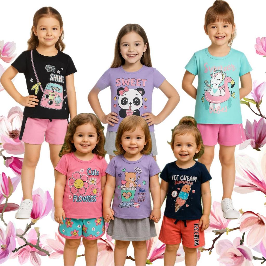 Kit 10 Peças Infantil de Menina Verão - Conjuntos femininos Bebê e Infantil Roupa para Menina 1 ao 8 anos