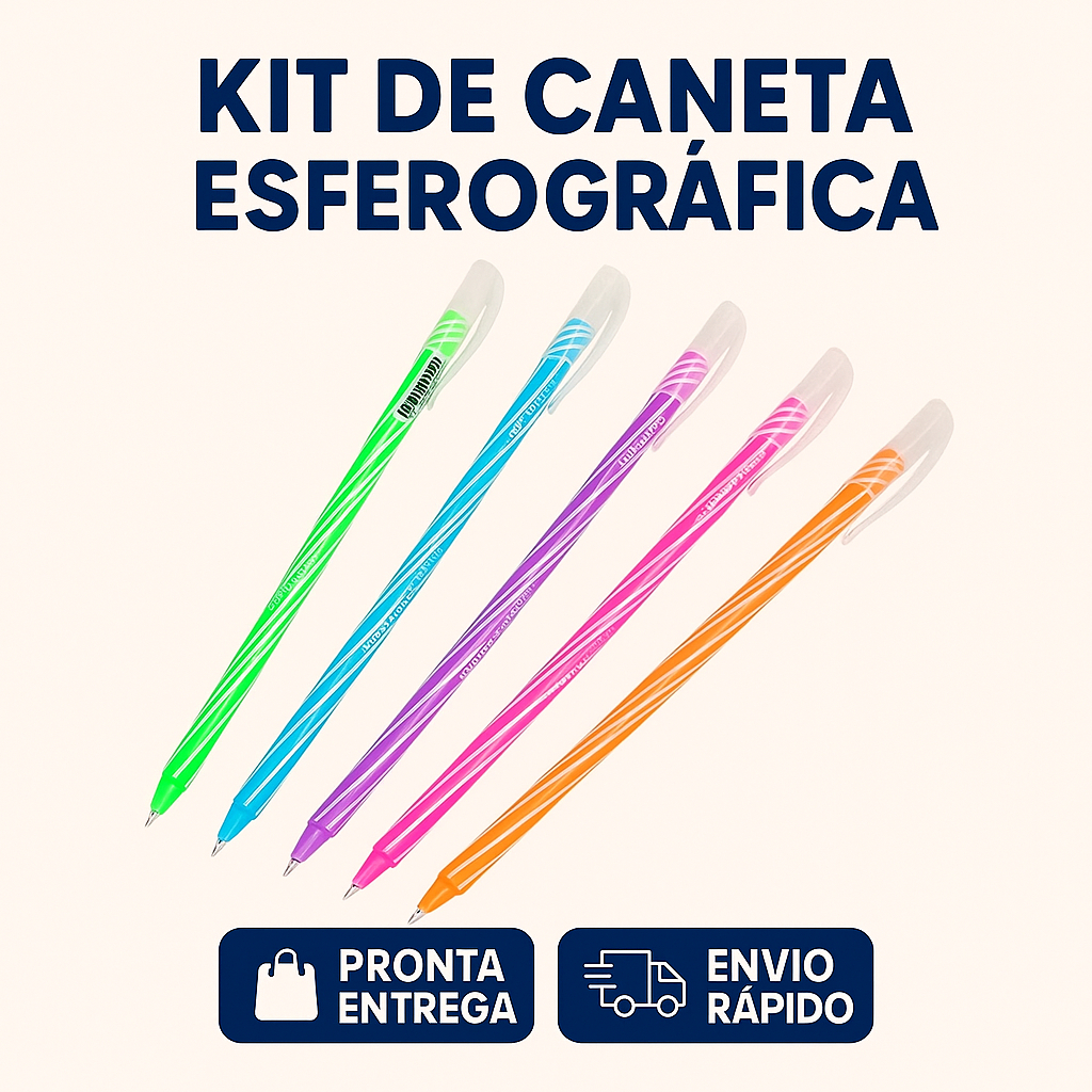 Kit 05 Canetas Esferográficas TwistPop 0.7mm - Cores Variadas - Escritório - Escola - Papelaria