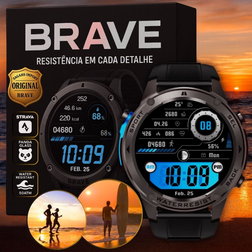 Smartwatch WEARZONE BRAVE Smartwatch Militar Amoled Gps 5ATM IP69K  a Prova d Água Notificações Bluetooth