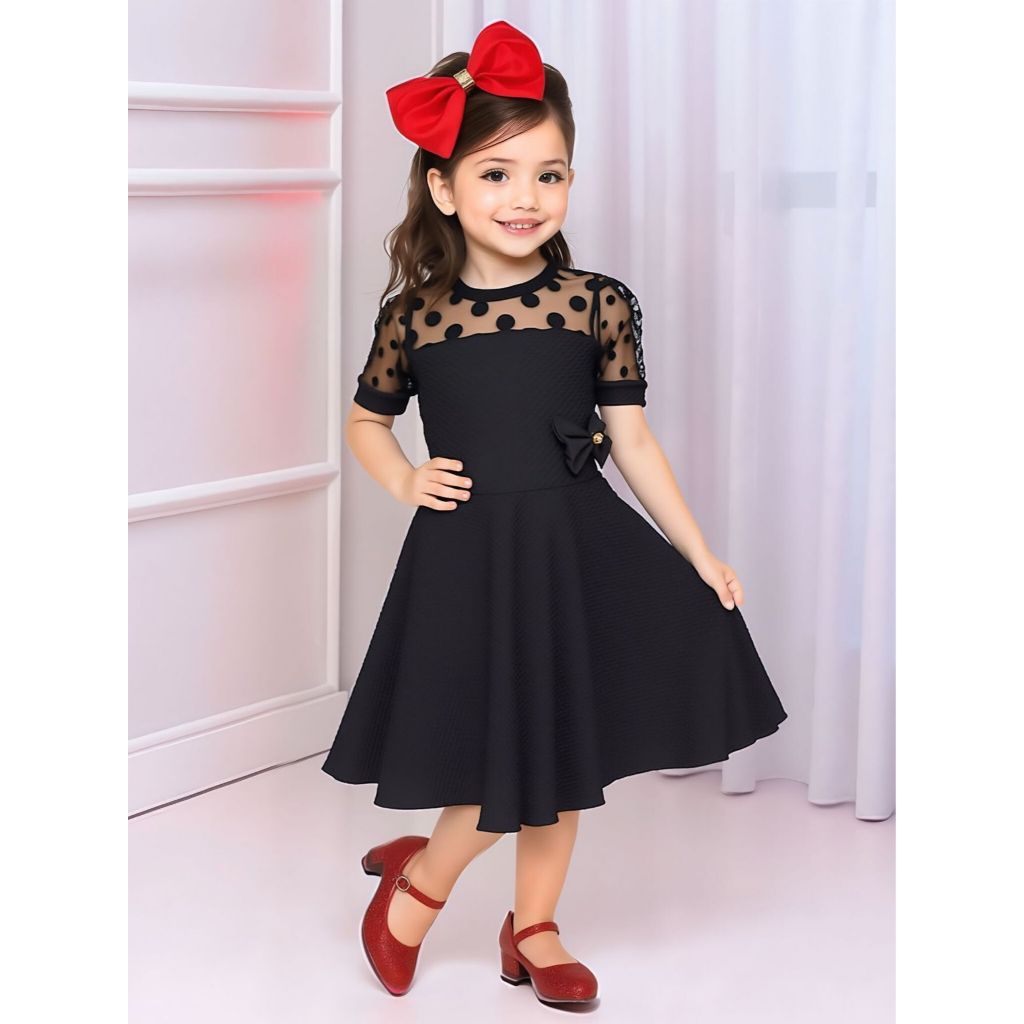 Vestido Infantil Menina Rodado Gode Evangélico Festa Com Lacinho e Manga