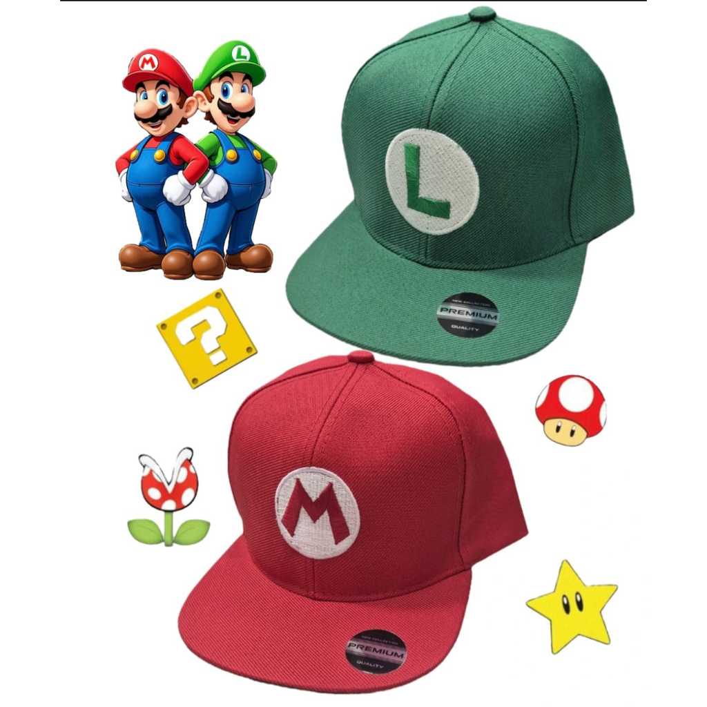 Boné Infantil Luigi e Mario - Bordado premium em Oferta na Shopee