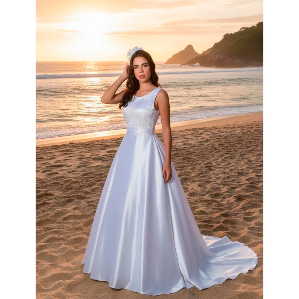 Vestido De Noiva Peito De Renda Sem Brilho Linda E Cauda