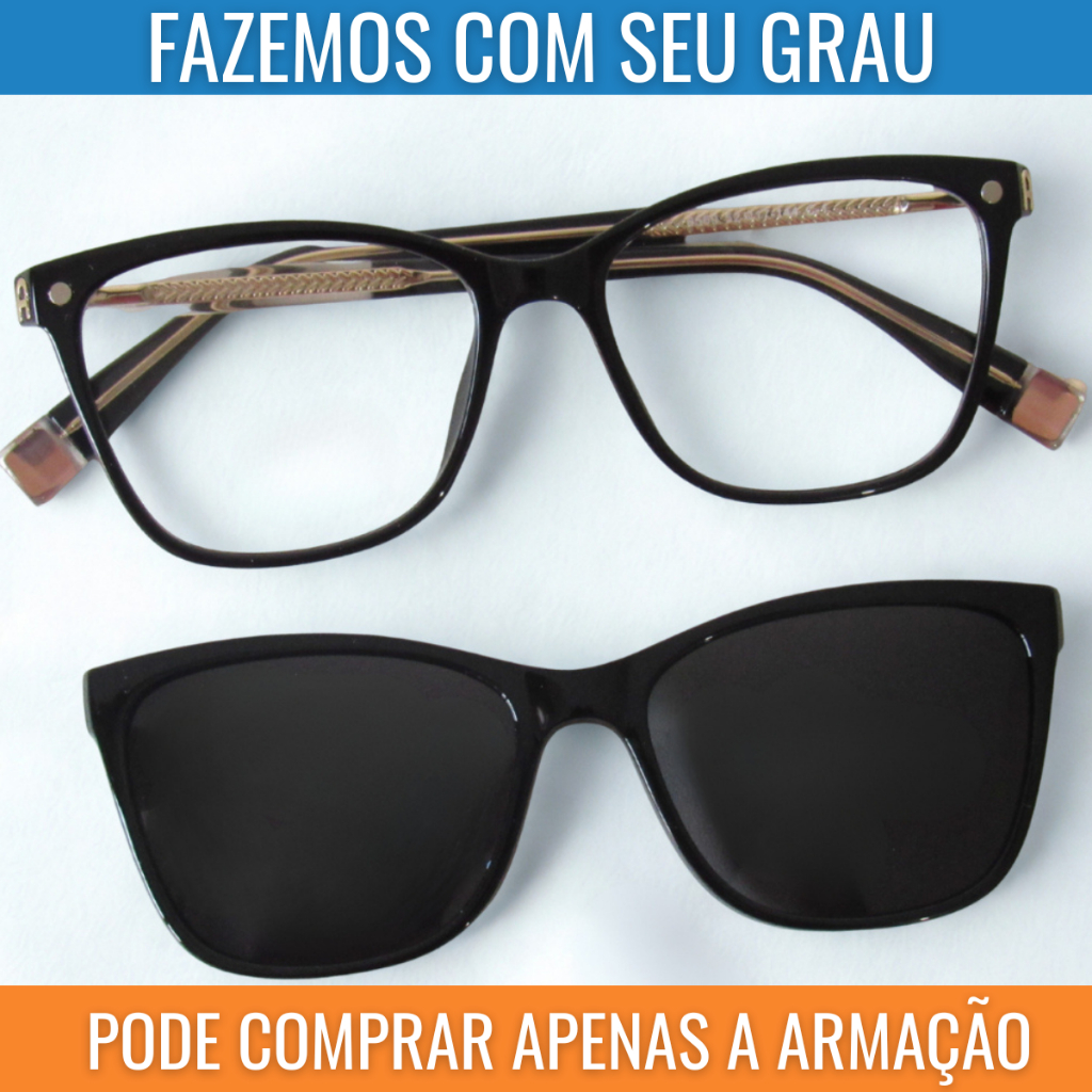 Óculos Clip-On 2 em 1 6569 Armação de Grau com Lente Solar Polarizada Estilo Moderno Feminino