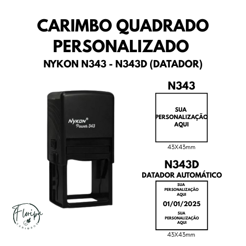 CARIMBO QUADRADO AUTOMÁTICO PERSONALIZADO l DATADOR l 43X43MM