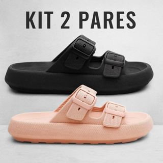 Kit 2 Par Sandália Birken Detalhe Fivela Chinelo Nuvem Ortopédica Confortável Papete Slide em Oferta na Shopee