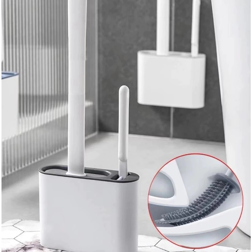 Escova de Silicone para Vaso Sanitário 2 em 1 - Base de Banheiro Privada, Alta Eficiência