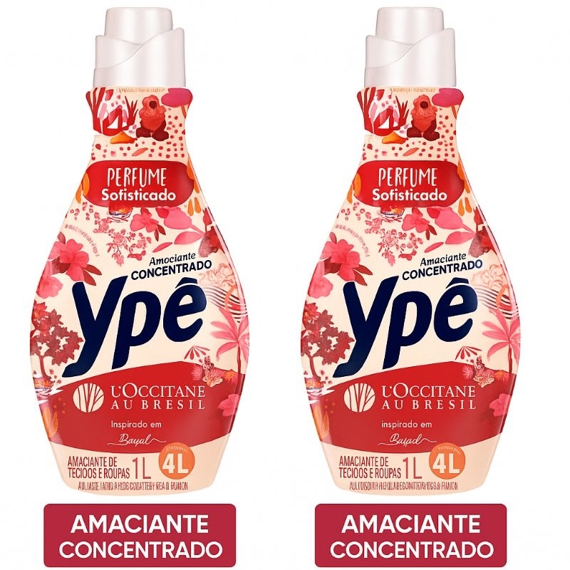 Ypê L’Occitane 1L rende 4L – Amaciante concentrado com perfume sofisticado e longa duração."