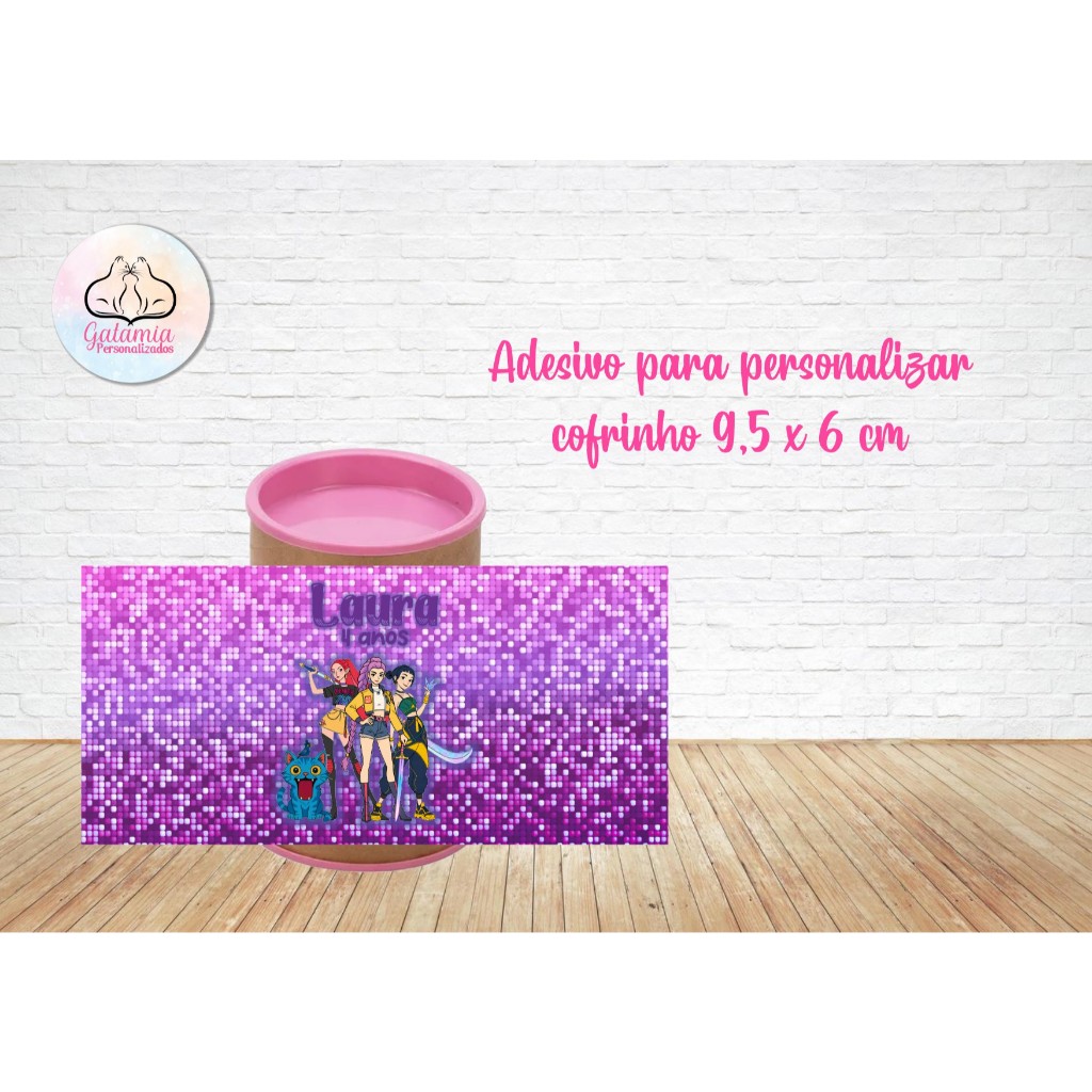Rótulo Adesivo para personalizar cofrinho GUERREIRAS DO K-POP 6x9,5cm