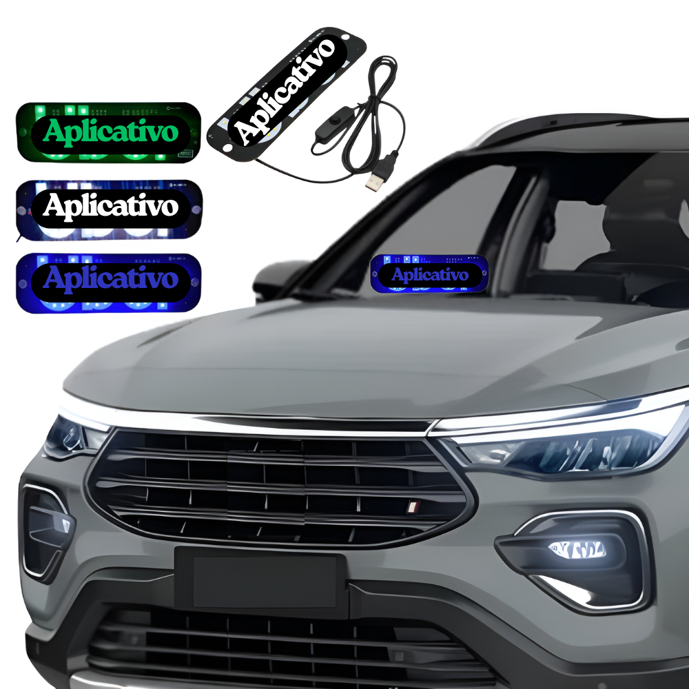Placa Letreiro Led para Carro Iluminação 3 Cores com Ventosa Para-Brisa USB com Botão Liga e Desliga