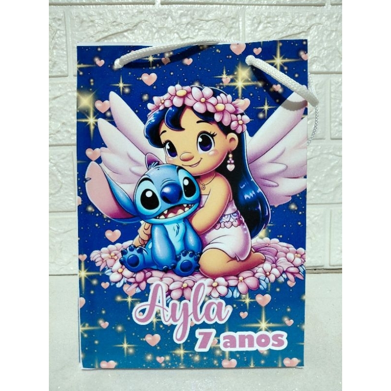 10 Sacolinhas Personalizadas Lilo & Stitch Festa Infantil Lembrancinha Com Nome - Tamanho G