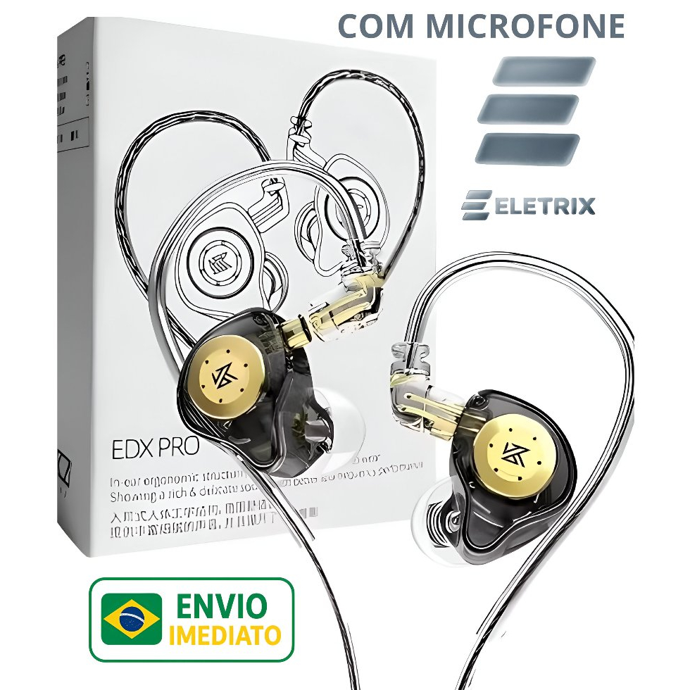 Fone de Ouvido KZ EDX Pro Original, Intra-Auricular c/ Driver 10mm e Cabo Substituível–Profissional