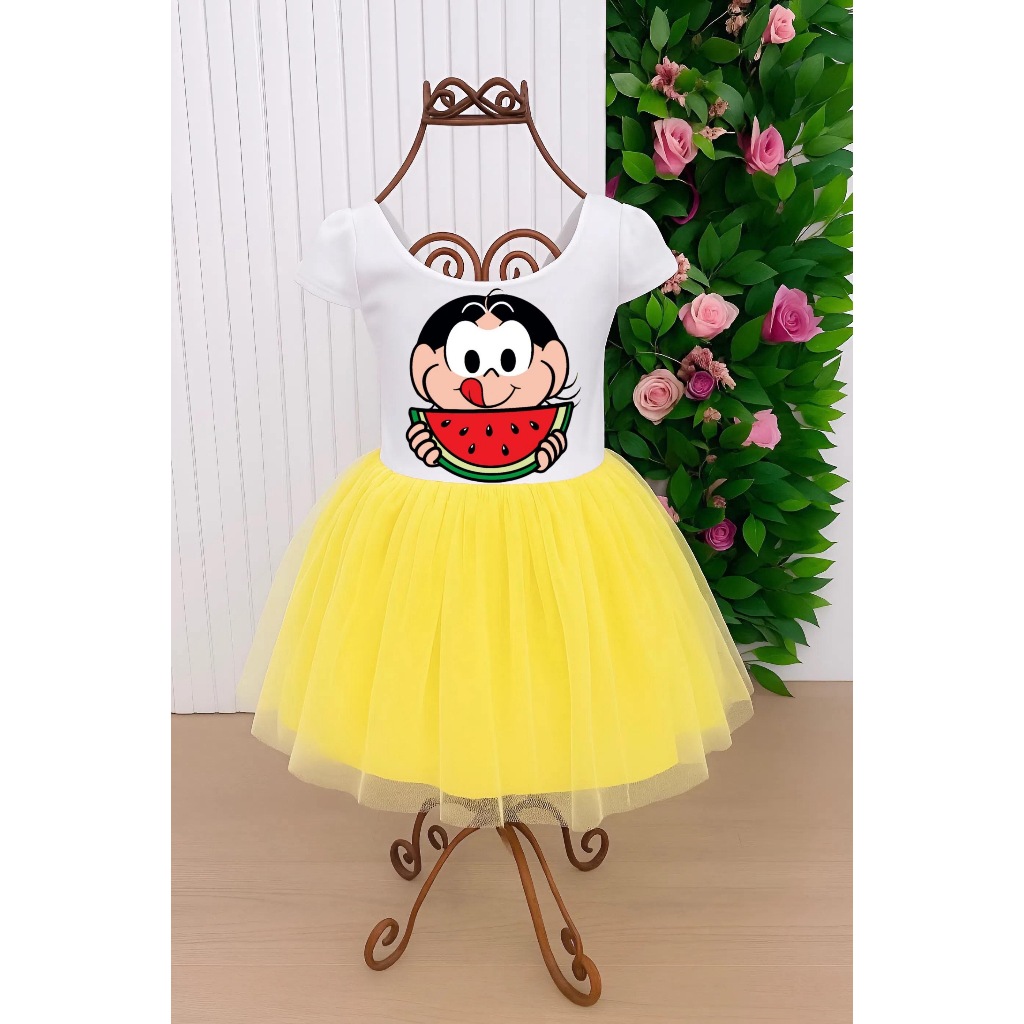 VESTIDO INFANTIL MAGALI, MELANCIA, TEMÁTICOS, PERSONAGEM em Oferta na Shopee