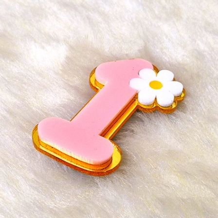 Aplique numero sobreposto tema festa margarida acrilico espelhado duplo