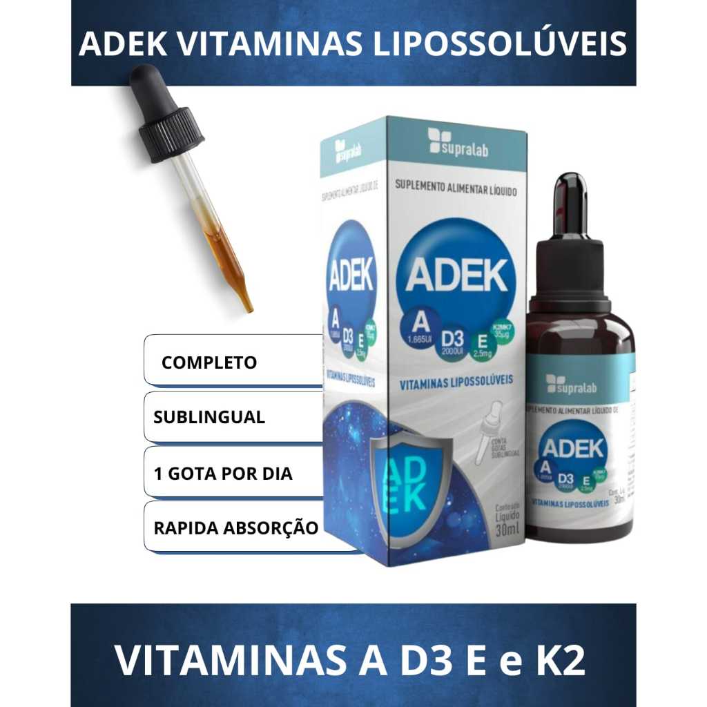 ADEK gotas vitaminas A, D, E, K lipossolúveis 20ml sublingual em Oferta na Shopee