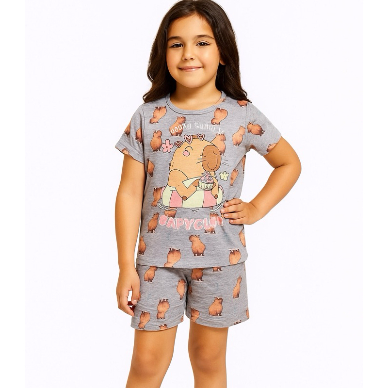 Conjunto Pijama Infantil Curto Verão Feminino Capivara Capyclub – Menina Brilha no Escuro