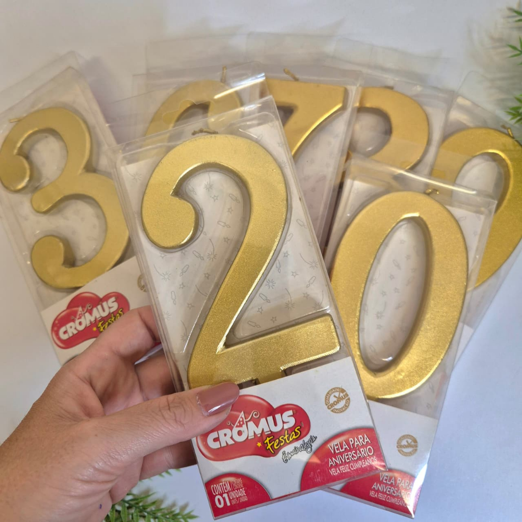 VELA EXTRA GRANDE para bolo de aniversário, cor dourada ouro metalizada. em Oferta na Shopee