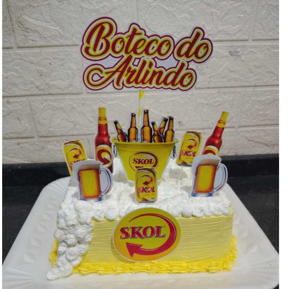 Envio em até 24h Topo Topper de Bolo Decoração De Bolo Enfeite Boteco Skol Personalizado