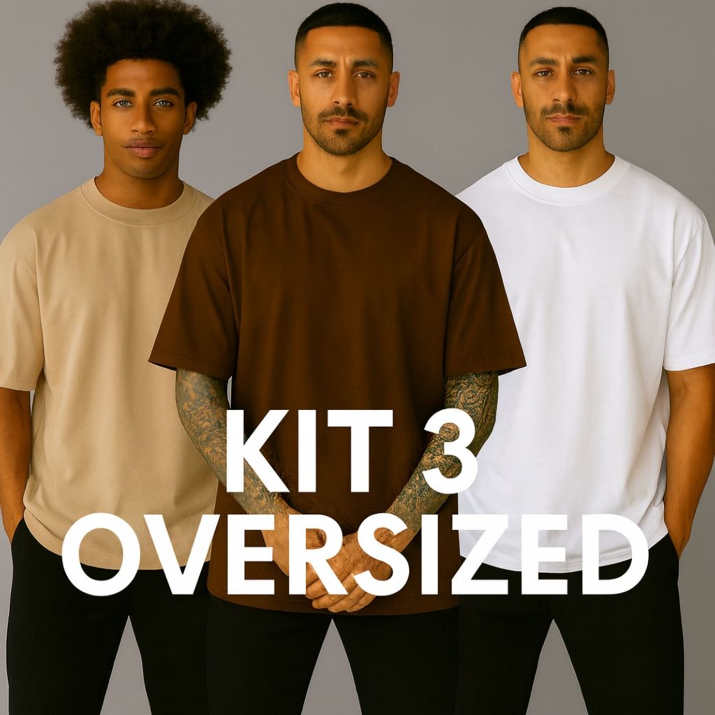 Kit 3 Camiseta Lisa Oversized Masculina Streetwear