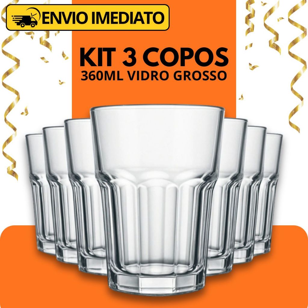 Jogo 12 Copos De Vidro 360ml de Vitamina Vidro Grosso resistente Premium