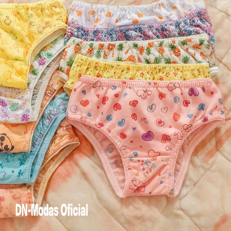 Kit Calcinha Infantil Poliester Algodão Reforcada 5-10 Unidades  Menina  Dia A Dia 1 A 10 Anos